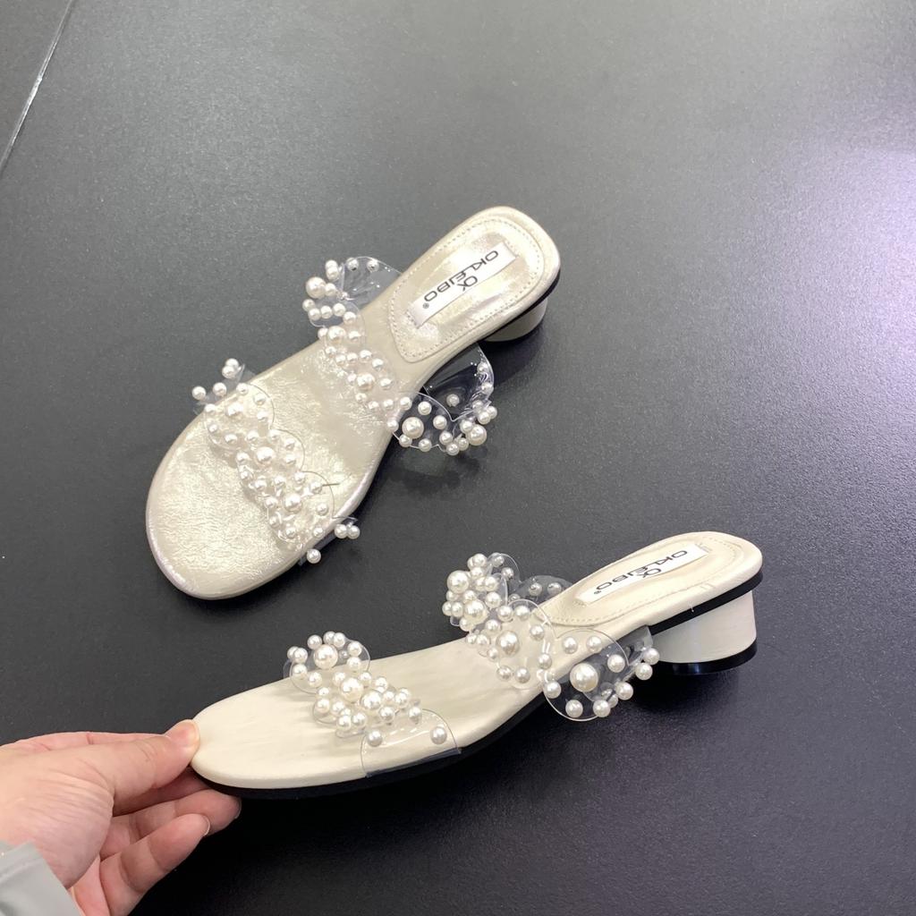 Fashion Shoes Transparent Slippers Low Luxury Slides Rubber Flip Flops Slipers Women String Bead Designer Hawaiian 2025 Rome PVC Scandal