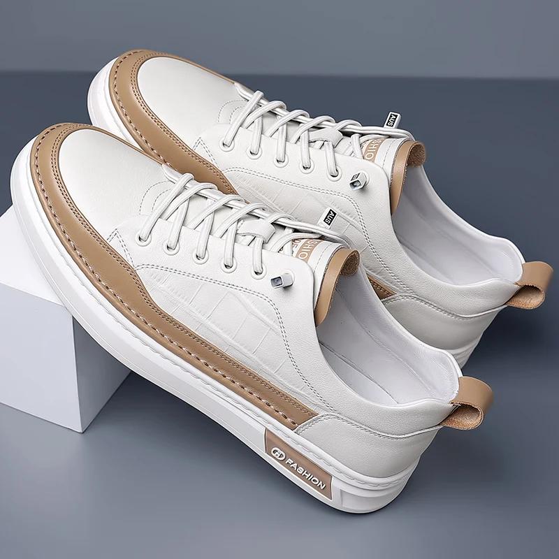 Fashion High Quality Men Casual Leather Shoes Stylish Comfy Flat Designer Shoes Brand Male Vulcanized Shoe Antiskid Outdoor Driving Shoe