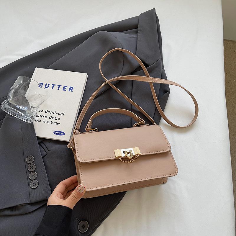 Retro Solid Color Small Square Bag, Fashionable, Simple Texture, Large Capacity, Foreign Style Shoulder Messenger Bag