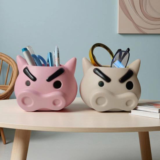 Pen Holder Angry Pig Shape Desk Organizer Large Capacity Plastic Desktop Stationery Storage Box Desk Accessory