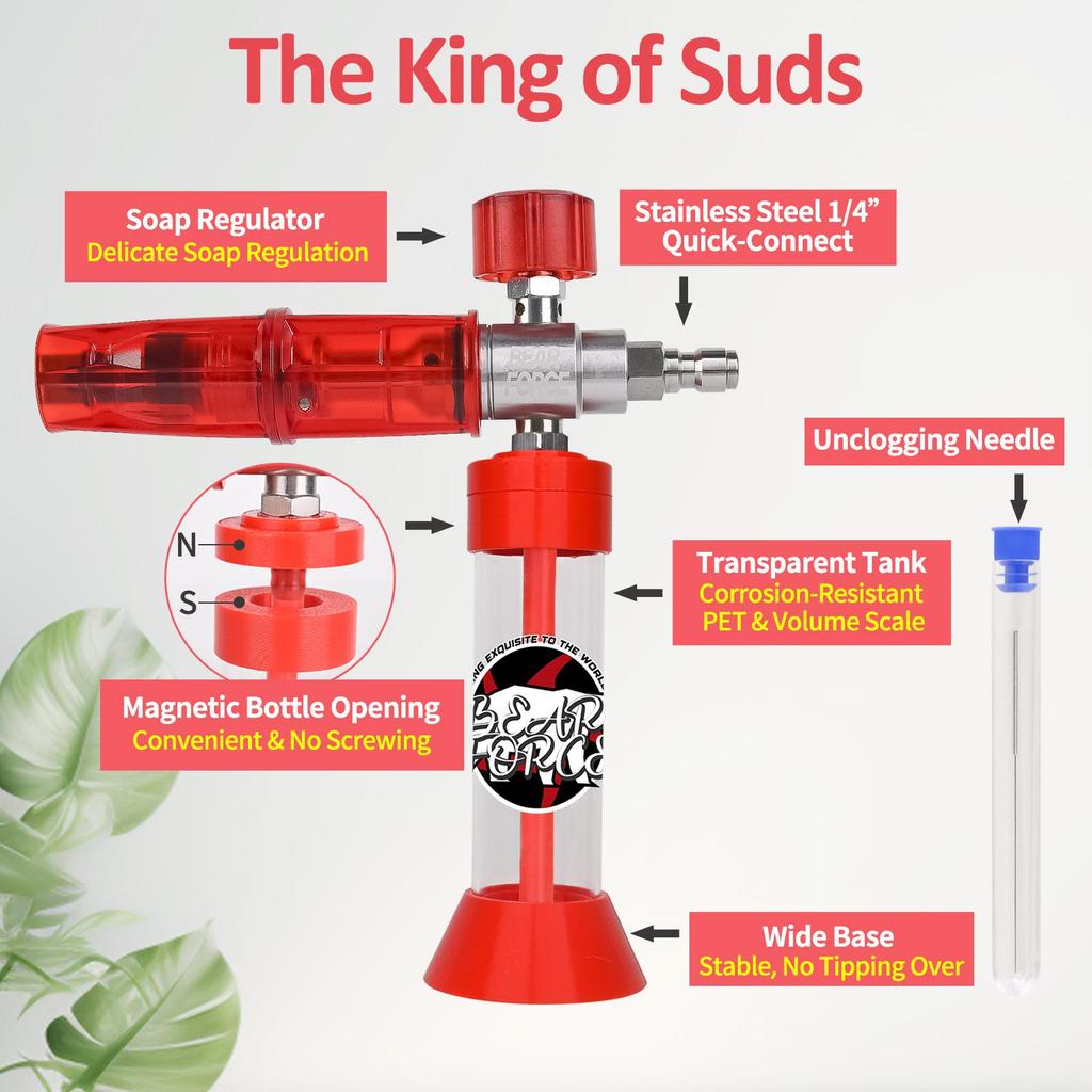 BEAR FORCE Druck Magnetische Saugkraft Mini Schaumkanone Pro mit 1/4 Schnellanschluss, Hochdruckreiniger 360° Verstellbare Schnee Schaumlanze