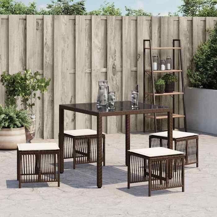 VidaXL Set of 4 Garden Stools with Cushions, Seats with Cover, Patio Balcony Terrace Outdoor Furniture, Brown 365058