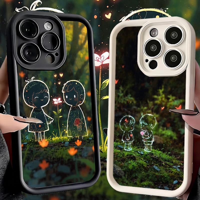 Phone Case for iPhone 17 Air 16E 15 16 Pro Max Nature Cute Child Painting Style Cover 14 Plus 13 12 Mini Soft Shell Silicone Fun