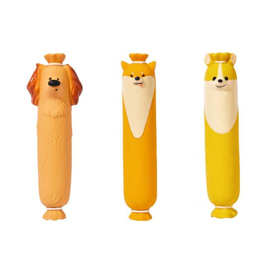 Latex Sausage Dog Toy Interactive Squeaky Dog Chew Toy Puppy Teething Toy for Aggressive Chewers Teeth Cleaning Anxiety Relief