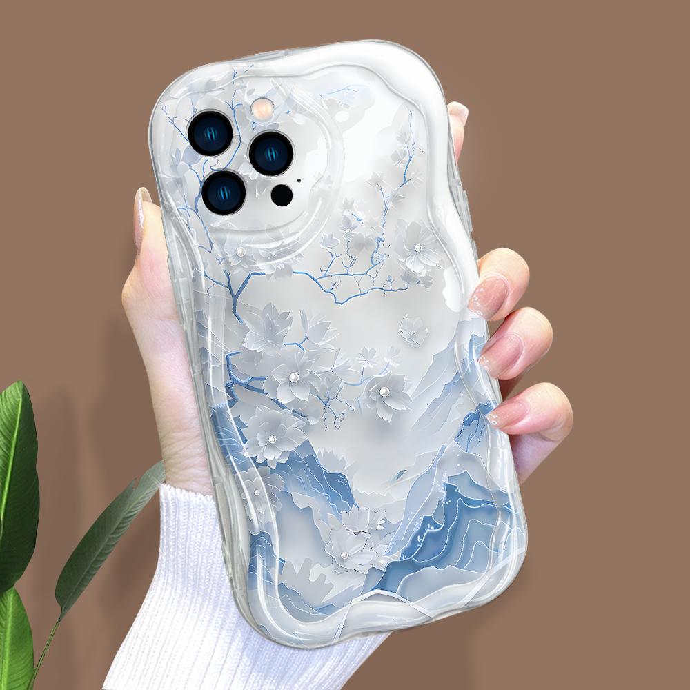 Kreslený vzor krémová textura pouzdro vlnitý okraj měkký silikonový kryt pouzdro na telefon pro iPhone Samsung Huawei Honor Xiaomi Redmi Infinix Tecno