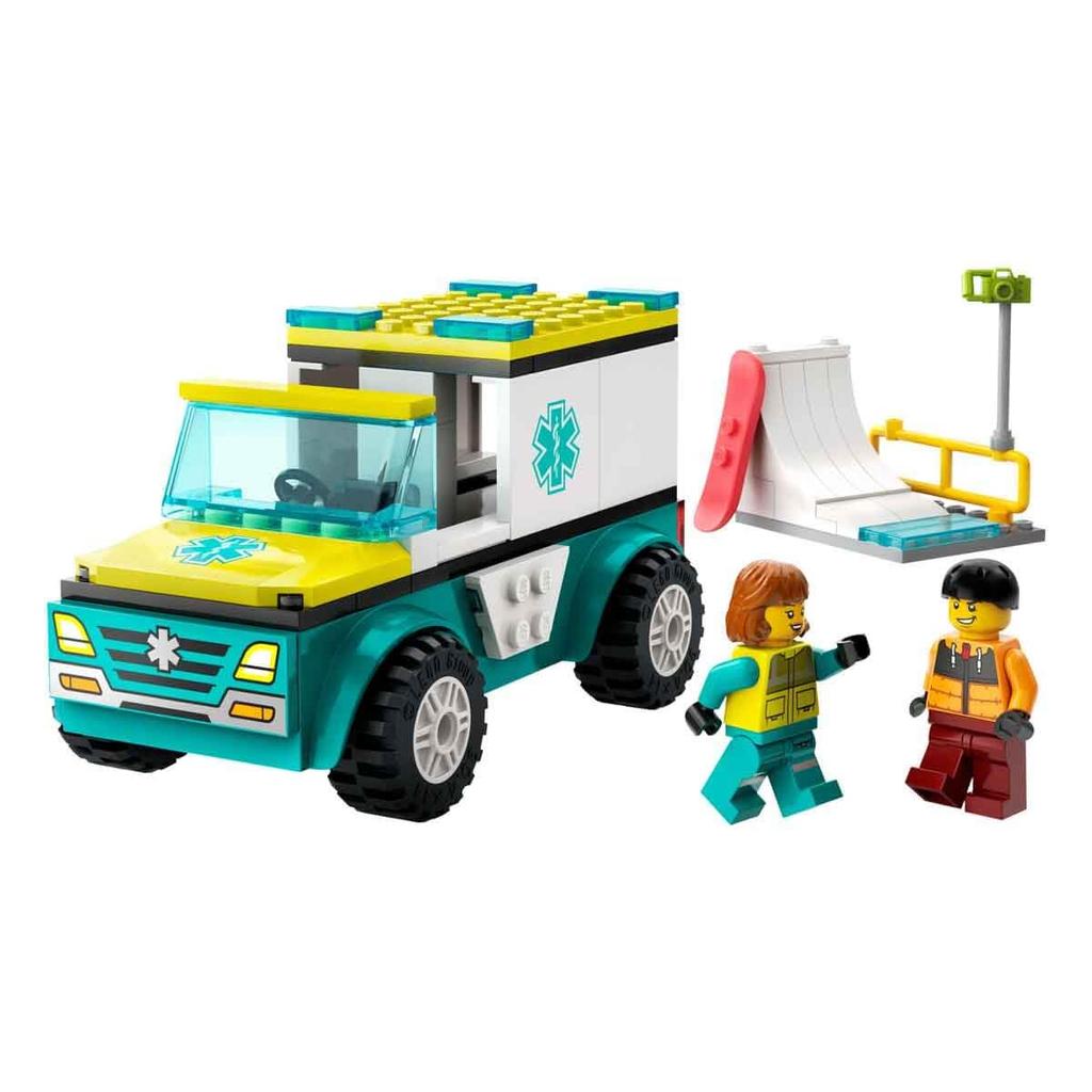 LEGO City Ambulance and Snowboarder Toy, Gift, Building Blocks, for Boys and Girls Ages 4, 5, and 6, Pretend Play with Ambulance and Skateboard, 60403