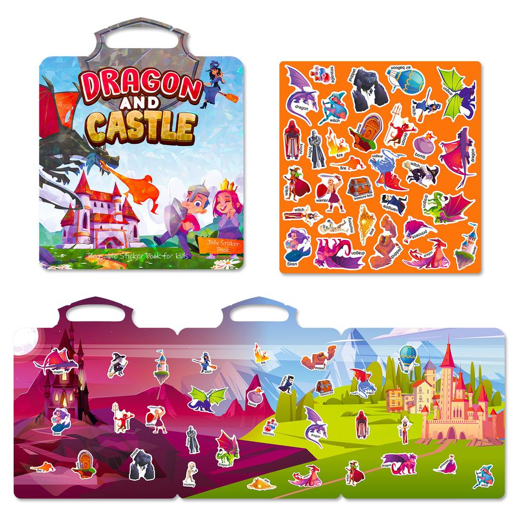 Dragon And Castle Children'S Enlightenment Education Quiet Book Laser Repeated Sticker Waterproof Jelly Sticker