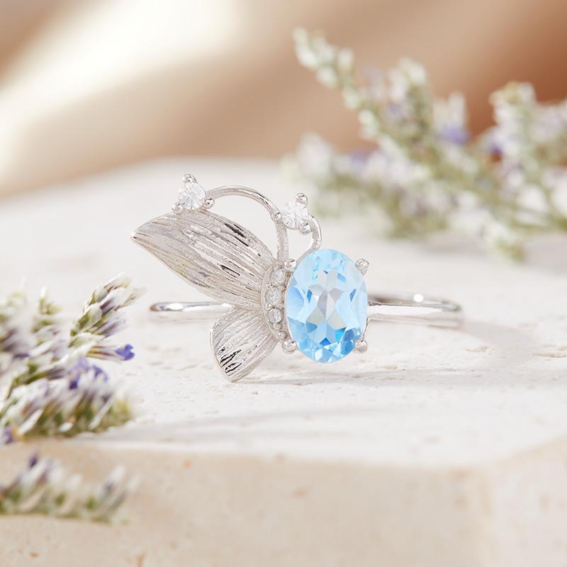Natural Topaz Garnet Peridot Amethyst Color Treasure Ring Women'S S925 Sterling Silver Butterfly Index Finger Ring