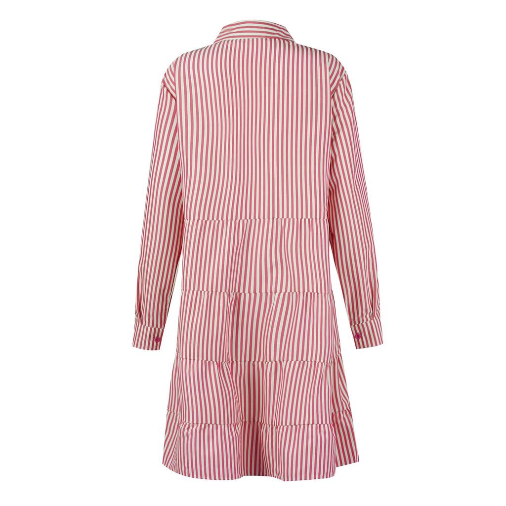 Y2K Women Striped Long Sleeve Mini Dresses Commuter Lapel Single-Breasted Shirt Dress Fashion Hem A-Line Party Dress