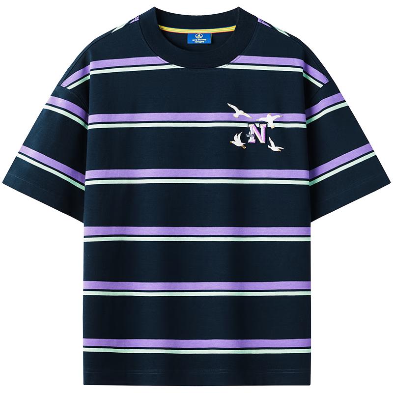 NVG·YOUNG Men s Casual Striped Cotton Short Sleeve T-shirt S