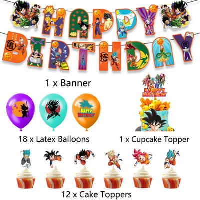 Nuevo Suministros para Fiesta de Cumpleaños de Dragon Ball de 32 Piezas Incluye Pancarta Toppers para Tarta Globos
