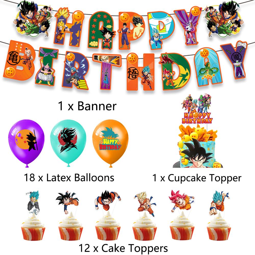 

New 32 pcs Dragon Ball Birthday Party Supplies Includes Banner CakeToppers Balloons