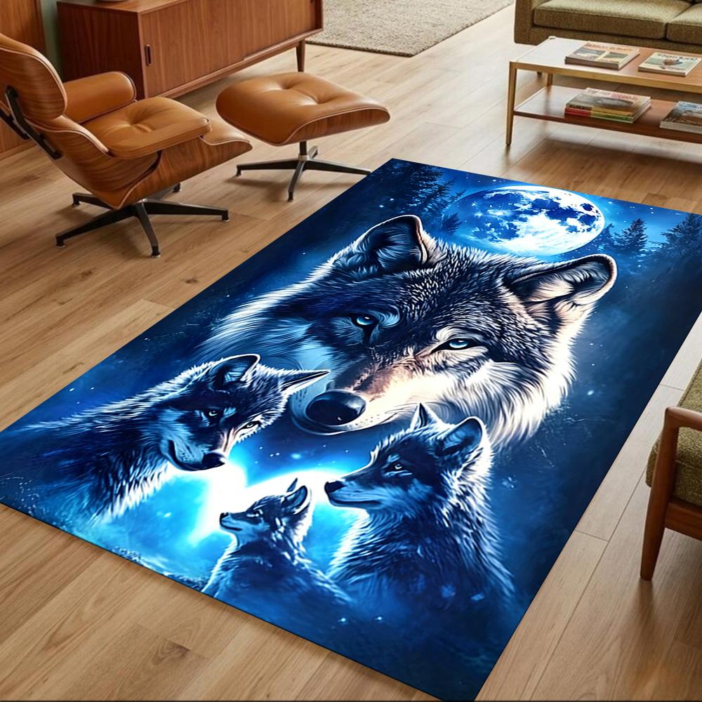 Wolf Family Under Stars Non-Slip Home Carpet Design for Office Decor Living Room Bedroom Gift