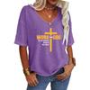 Women Fashion V Neck Tee Shirt Summer Casual Short Sleeve Top Loose Letter Print T-shirt
