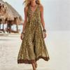 Summer Women's Bohemian Leopard Print Maxi Dress V-Neck Sleeveless Spaghetti Strap Long Dress Casual Loose Flowy Beach Dress