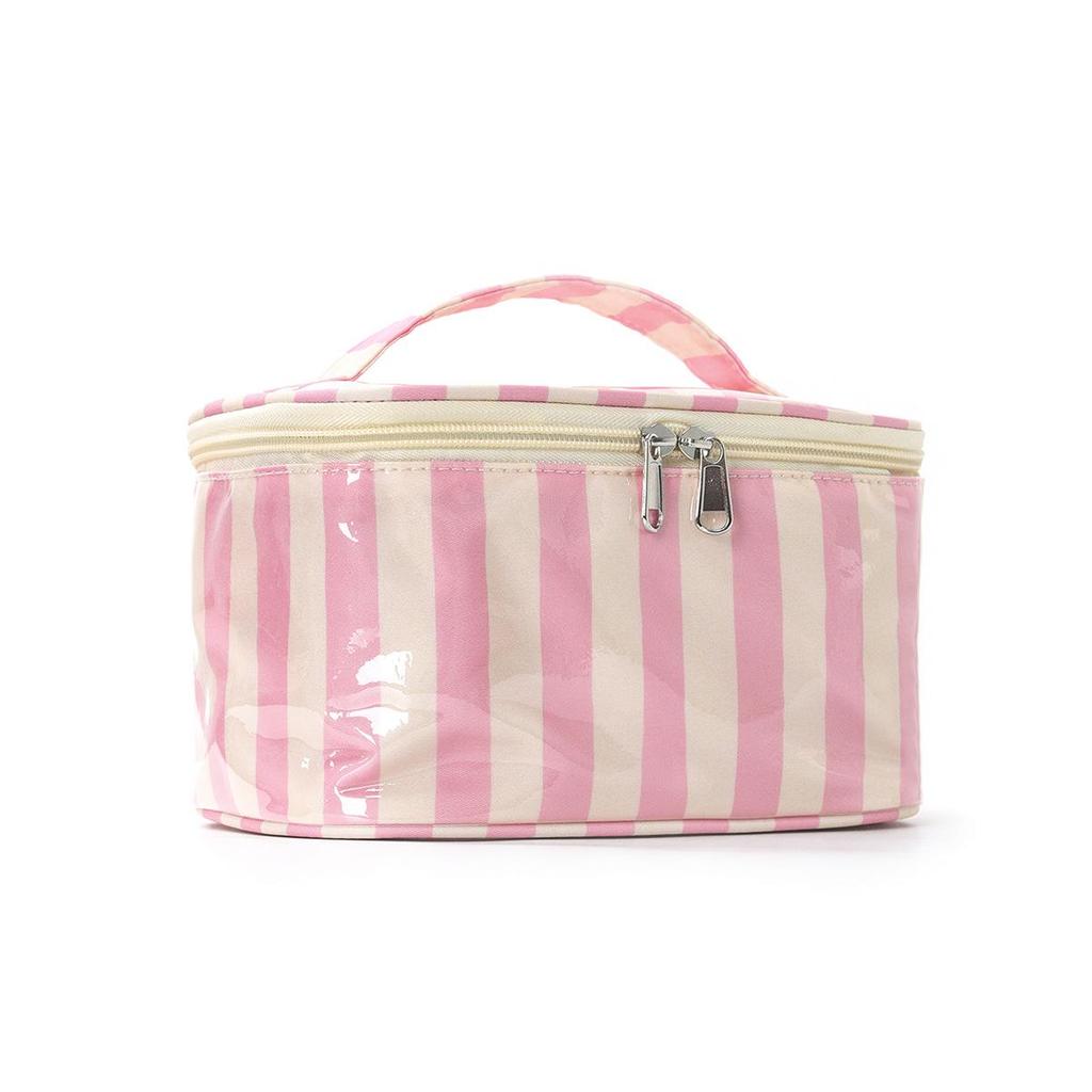 Color-Block Striped Makeup Bag: Large, Waterproof PVC Toiletry and Travel Storage Bag