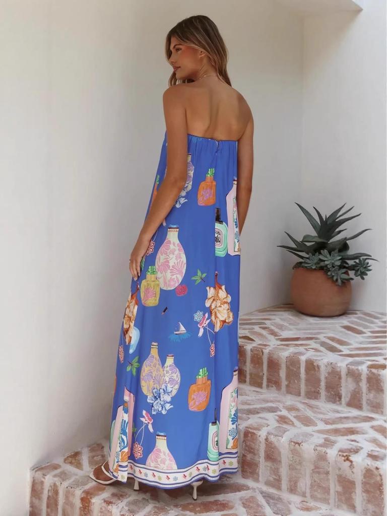 2025 European Linen Strapless Casual Holiday Dress