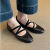 Sheepskin Version~ Leather Retro Cross-strap Mary Jane Shoes Flat Single Shoes Women's Round Head Shallow Mouth Ballet Shoes