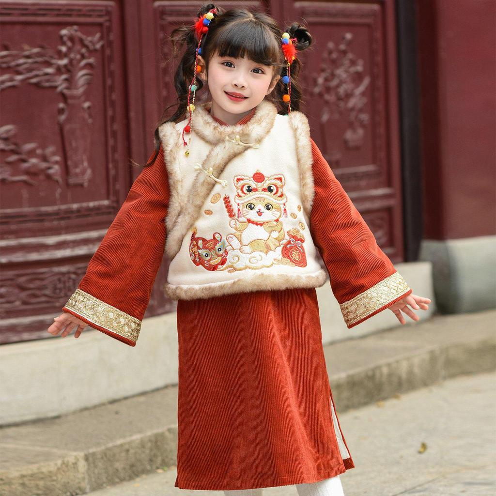 2026 Autumn/Winter Girls' Hanfu Tang Suit Set - Traditional Chinese Style with Half Skirt