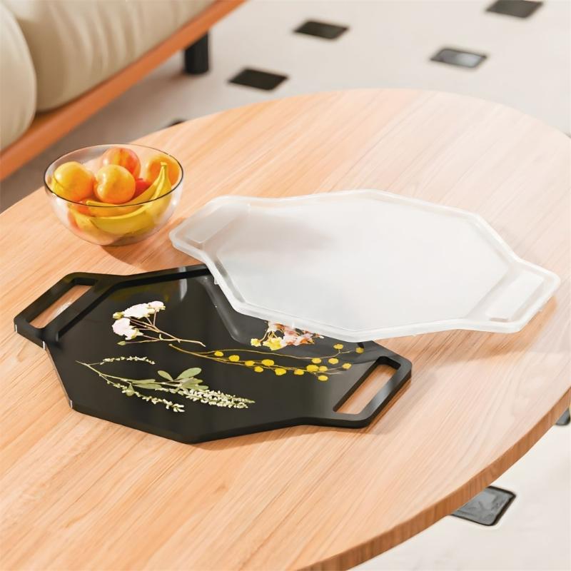 Food Grade Silicone Oval or Octagonal Handle Tray Mold Candy Serving Tray Mold for Resin Crafts and DIY Creation