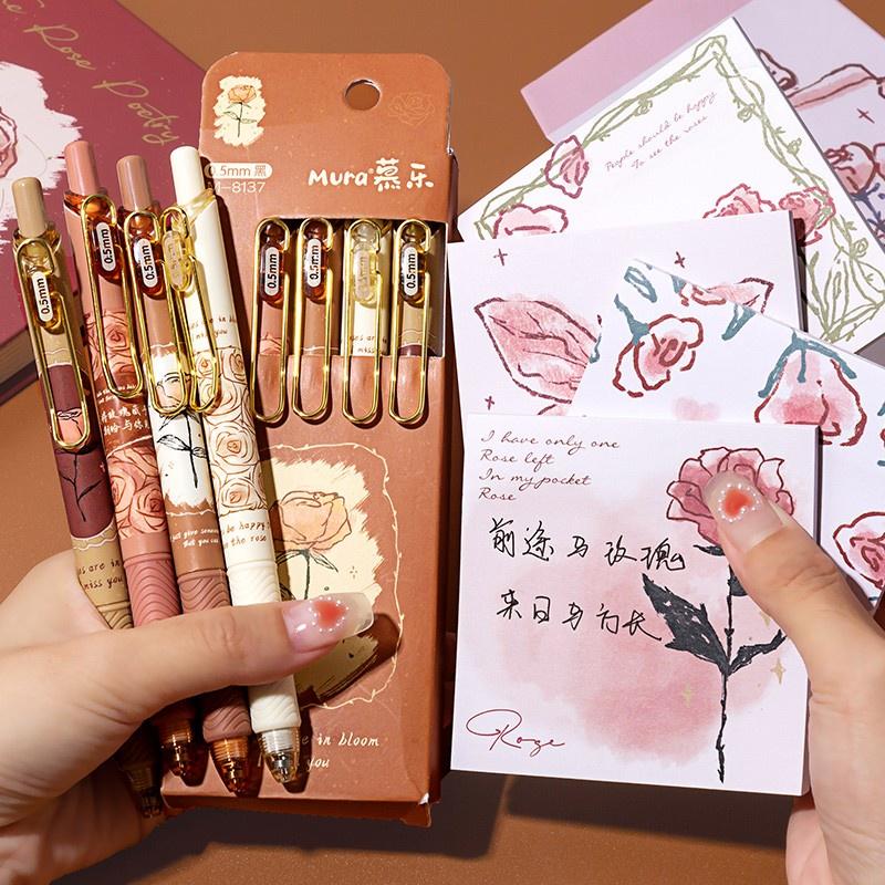 

Originality Illustration Rose Flower Black Ink Gel Pen Student Stationery School Office Supplies Kids Birthday Gift