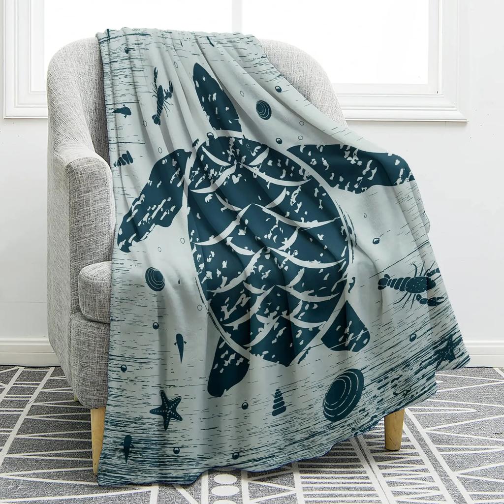 Colourful Sea Turtle Wild Ocean Animals Flannel Blanket Throw King Queen Size for Bed Sofa Couch Blanket Super Soft Lightweight