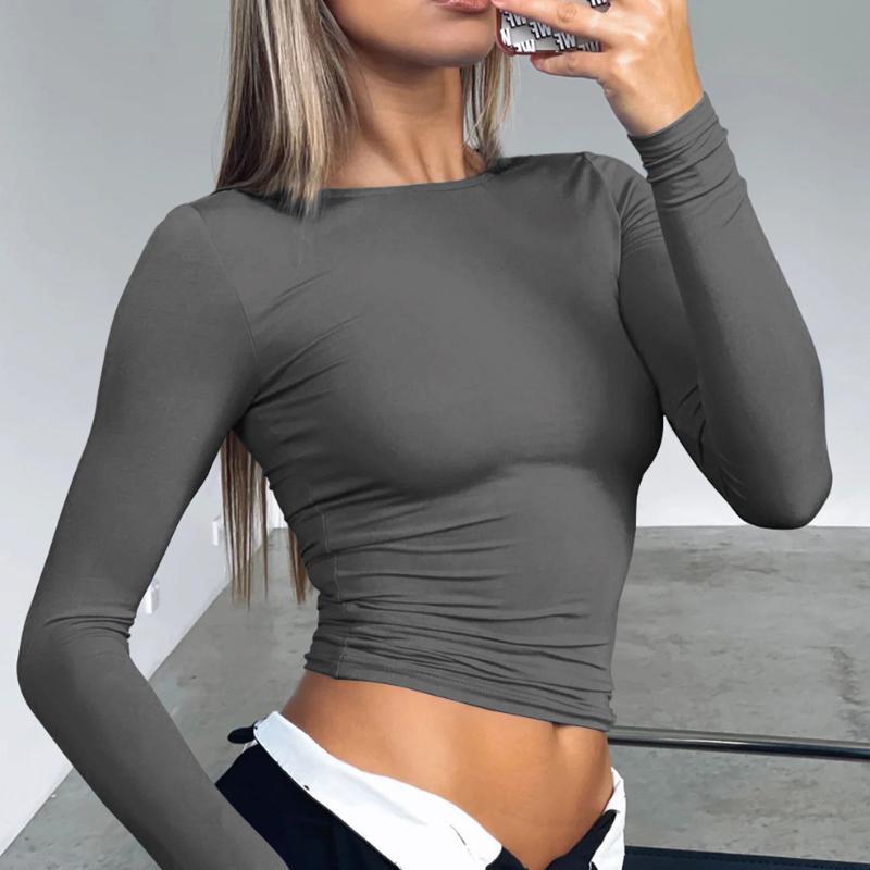 Women T-shirt Long Sleeve O Neck Autumn Winter Ladies Simple Chic Streetwear Slim Fit Pullover Female Korean Fashion Solid Sexy Y2K Clothes 2024