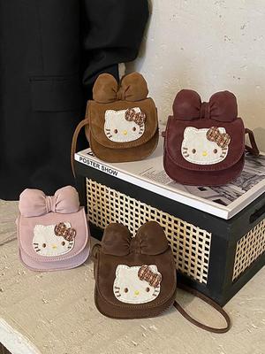 New Cute Cartoon Kitten Saddle Bag: Mini Crossbody with Bow & Coin Purse
