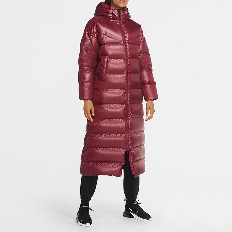 Nike Warm Hooded Long Down Jacket Women Outerwear Burgundy CU5821-638