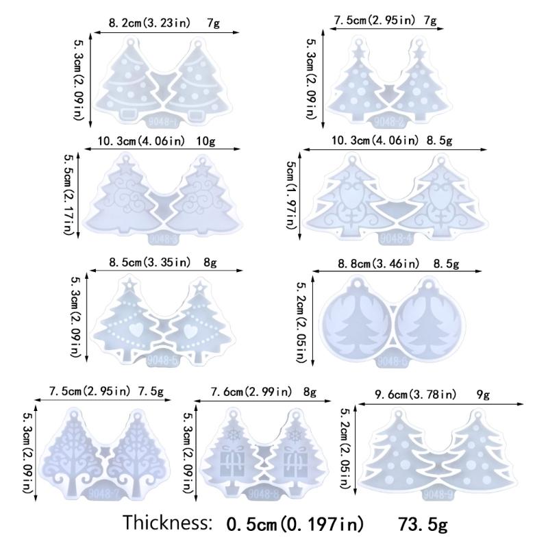 9 Pcs Diy Christmas Tree Assembled Earrings Mold Crystal Epoxy Diy Decorative Pendants Jewelry Resin Mold for Crafts
