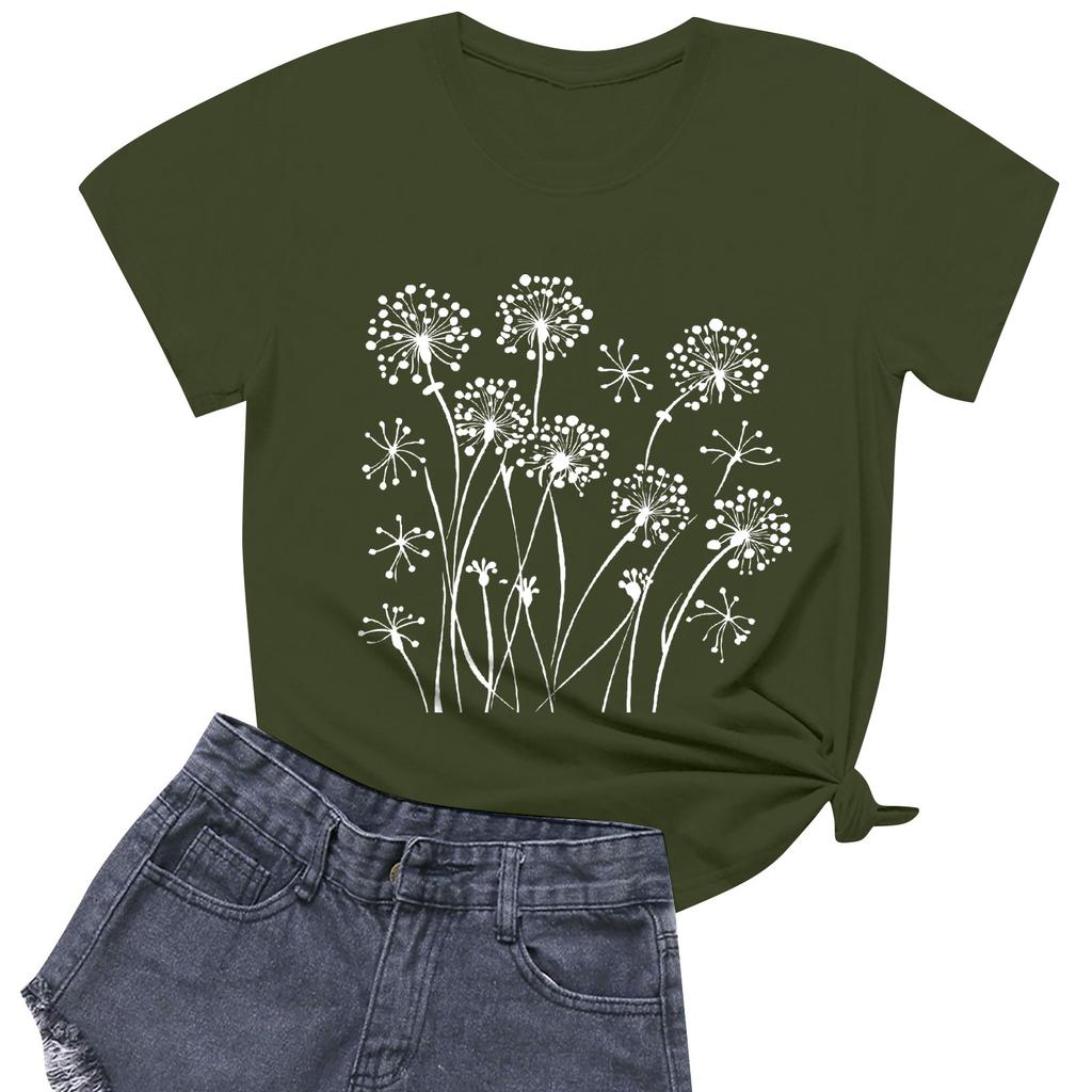 Women's Fashion Casual Printed Short Sleeve Round Neck Pullover Tops