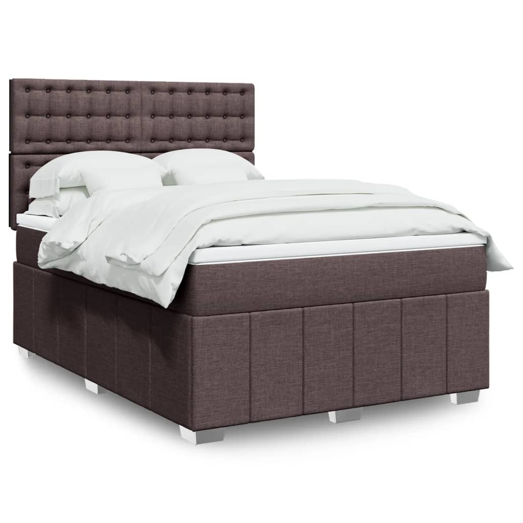 Box Spring Bed with Mattress Dark Brown 140 x 200 cm Fabric