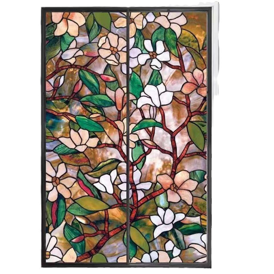 Static-Free Frosted Glass Privacy Film - Opaque, Light-Transmitting Sticker with Floral and Brocade Design