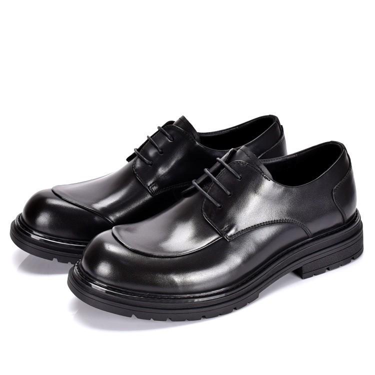 Men s Large Genuine Leather Breathable Business Shoes, British Style, Round Toe, Formal Cowhide Size 38 чёрный