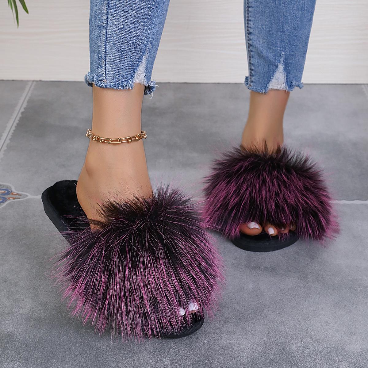 

Домашние тапочки для женщин Повседневные плоские Низкий каблук Милые базовые туфли для женщин Однотонные Меховые Слипоны Зимние шлепанцы Большой размер 39 фиолетовый