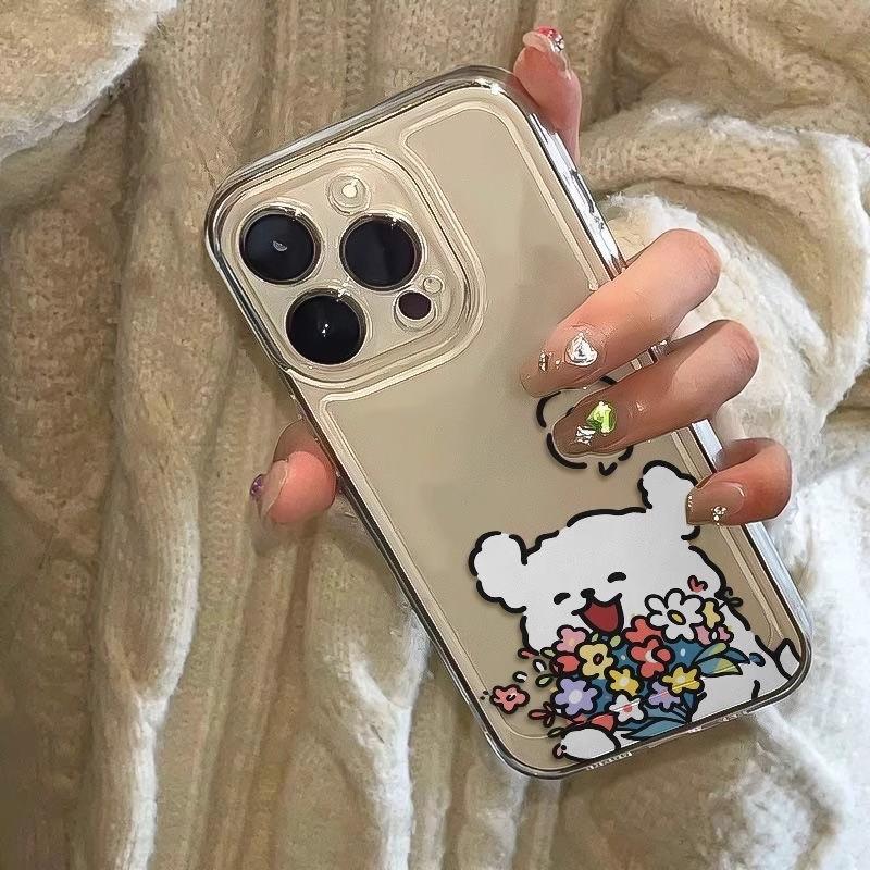 Transparentes Paar Handyhülle 15 für IPhone14 Bouquet Line Hund Schutzhülle 13 für Apple 11 Space Soft Case