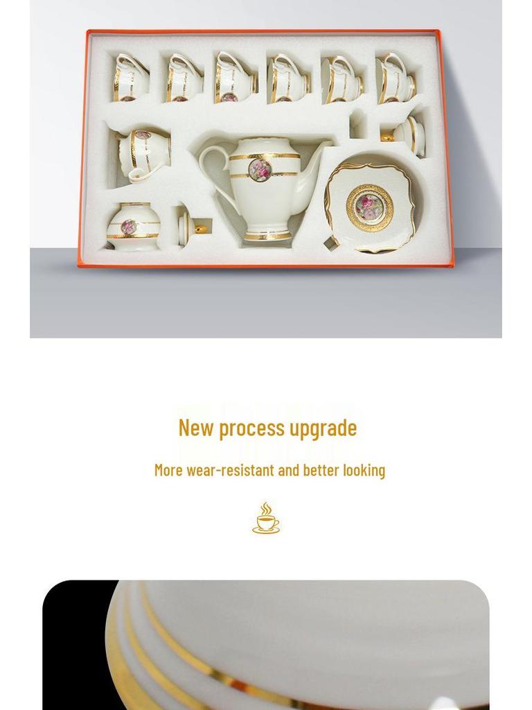 Karosa European Exquisite Ceramic Coffee Set with Gold Rim Bone China Cups and Saucers