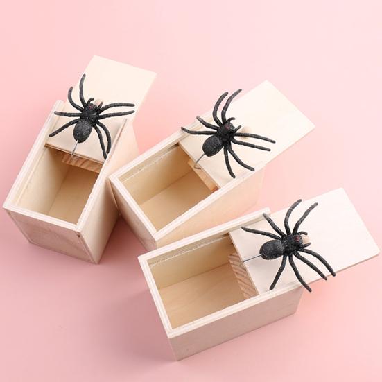 Halloween Spider Scared Wooden Box Prank Toy Funny Spoof Trick Spider Box Toy Halloween Scary Spider Jumps Out Great Party Gag Gift