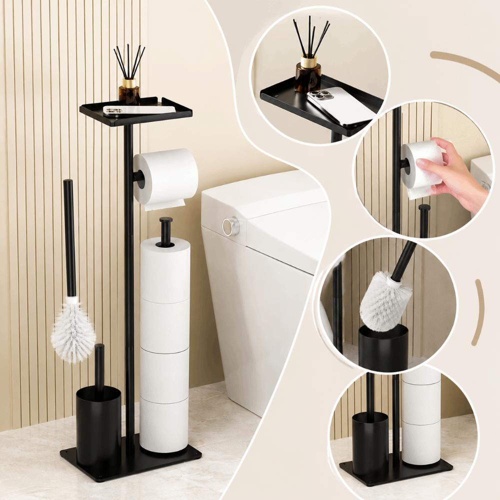 Avec Plateau Porte-rouleau de Papier Toilette sur Pied Support Brosse de Toilette Amovible Rangement Maison
