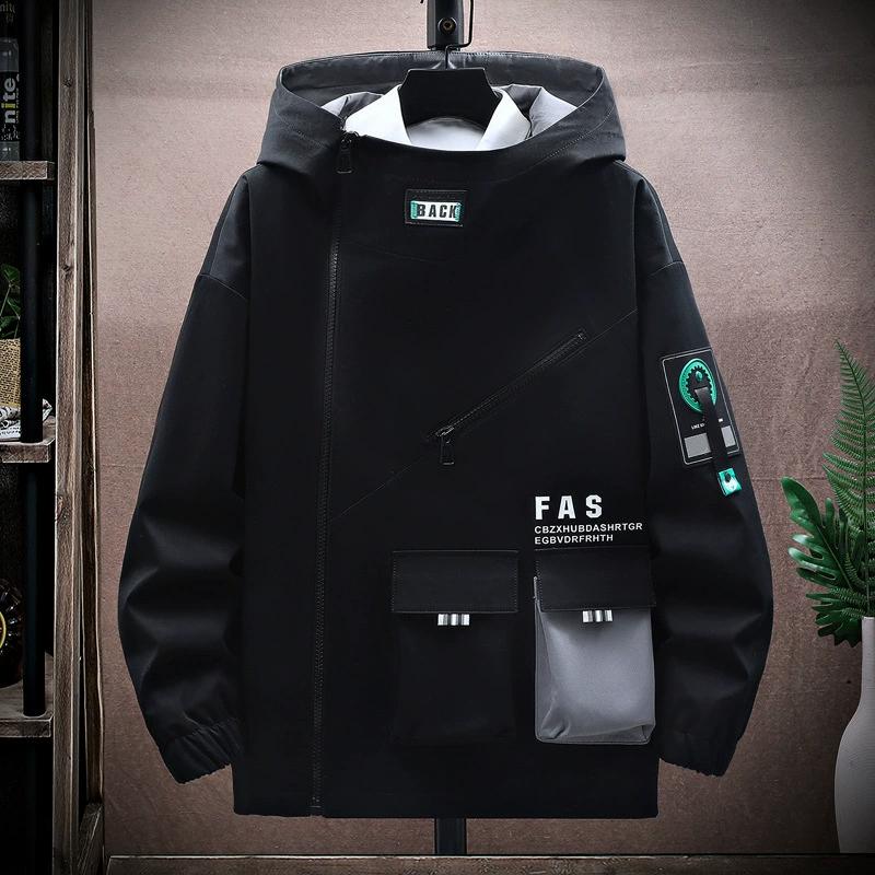 

Spring and Autumn Youth Workwear Outerwear, Loose Fitting Student Jacket, Cool and Handsome Men s Hooded Jacket XXXXL чорний