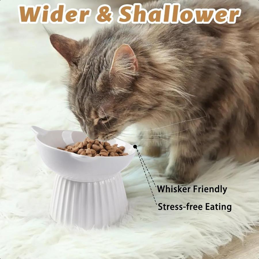 Ceramic Raised Cat BowlTilted Raised Bowl Anti Vomit Bowls for Indoor Cats Whisker Friendly Pet Feeder for Cats Puppies Microwa