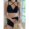 Pure desire wind sweet girl high sense light luxury simple cross shoulder strap high waist cover conservative split swimsuit women