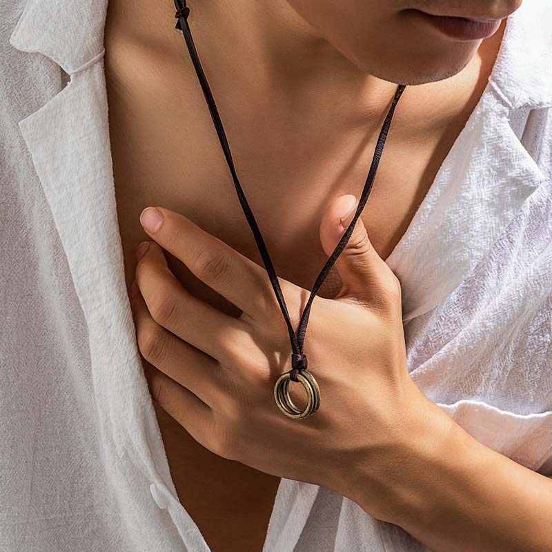 Vintage Metal Circle Pendant Necklace For Men Women Hip Hop Black Long Rope Adjustable Neck Chain Necklace Jewelry Gifts 2025
