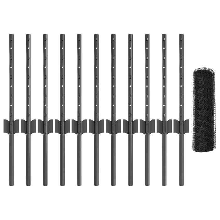 Poteaux de clôture vidaXL 11 pcs U-Channel Gris 40 cm Acier 3336842