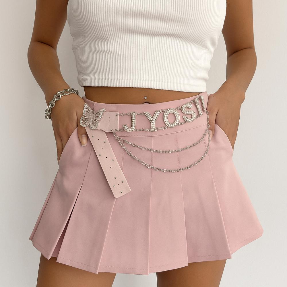 PU Leather Butterfly Waist Chain Spice Girl Y2K Waistband Rhinestone Belts  Decorative Jeans