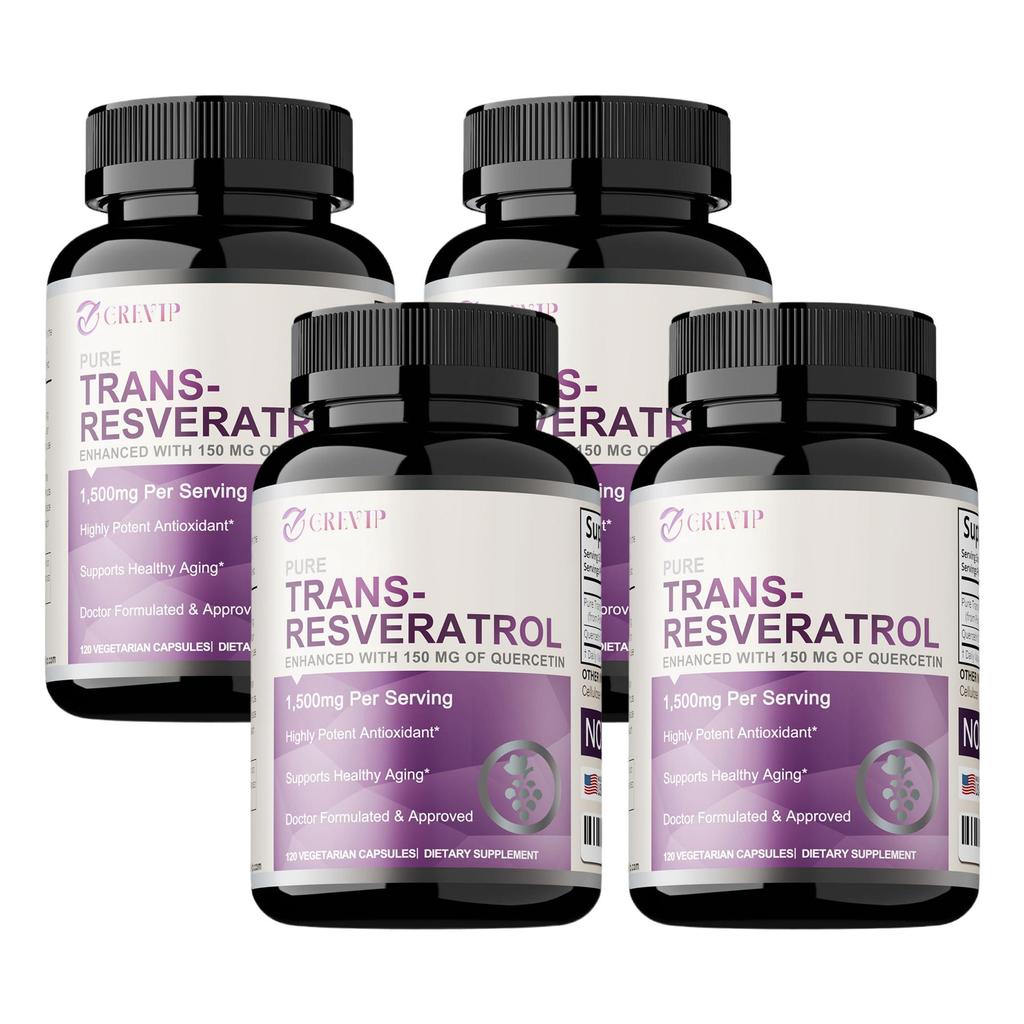 GREVIP Trans-Resveratrol Capsules, Containing Quercetin, 1500mg High Content, Nutritional Supplement, Suitable for Adults