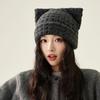 Katzenohren Wollmütze Herbst Winter Großer Kopf Warm Ohrenschutz Strickmütze