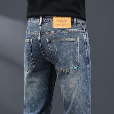 Jie Lei Nuo Men's Winter Straight-Leg Stretch Jeans