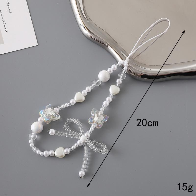 Korean Love Heart Beaded Phone Chain & Keychain Set for Women