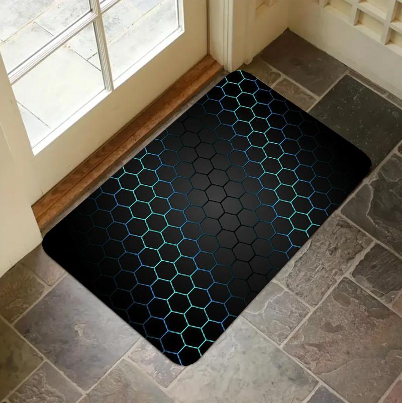 Hexagon Tech Print Door Mat Non Slip Absorbent Floor Mat Soft Washable Rug for Indoor Entryway Kitchen and Bathroom Use